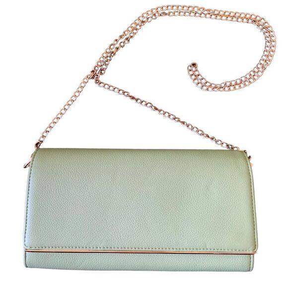 Mint Green Silver Metal Strap Envelope Clutch Shoulder Bag - Picture 1 of 10